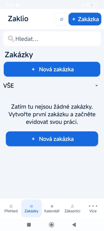 Seznam zakázek s vyhledáváním a filtrem stavů