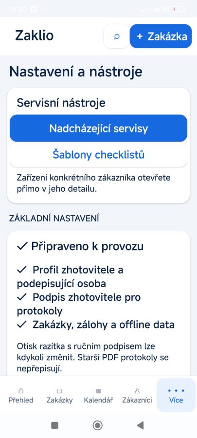 Nastavení, servisní nástroje a zálohy